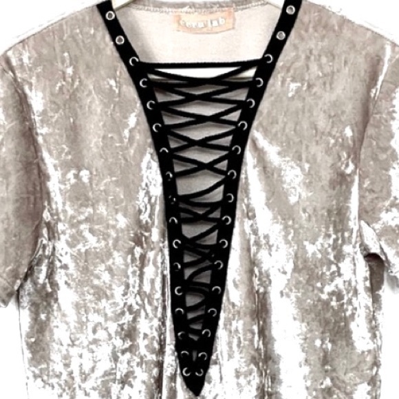 Ecru Lab Lace-Up Crushed Velvet Mini Dress - Picture 4 of 7